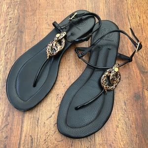 Tory Burch Black Sandals Snake Hardware Womens